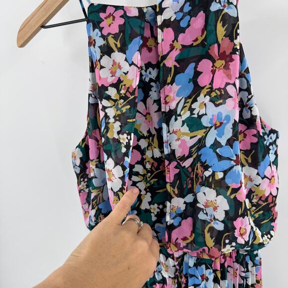 Sam Edelman Pleated Floral Midi Dress Halter Neck Black Multicolor Size 4 - Picture 9 of 10